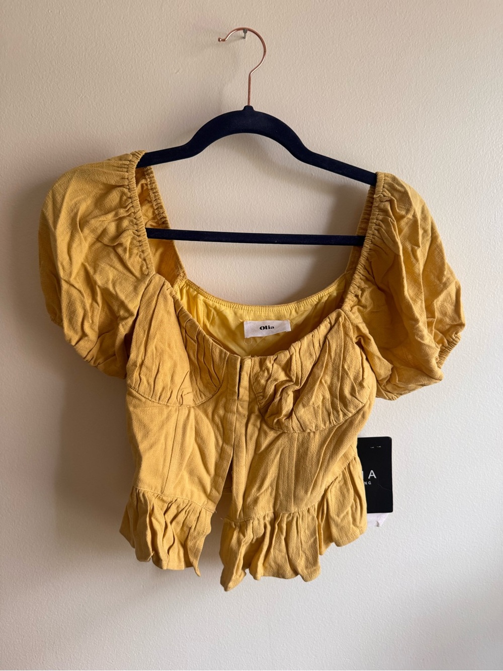 Olia Yellow Puff-Sleeve Peplum Blouse